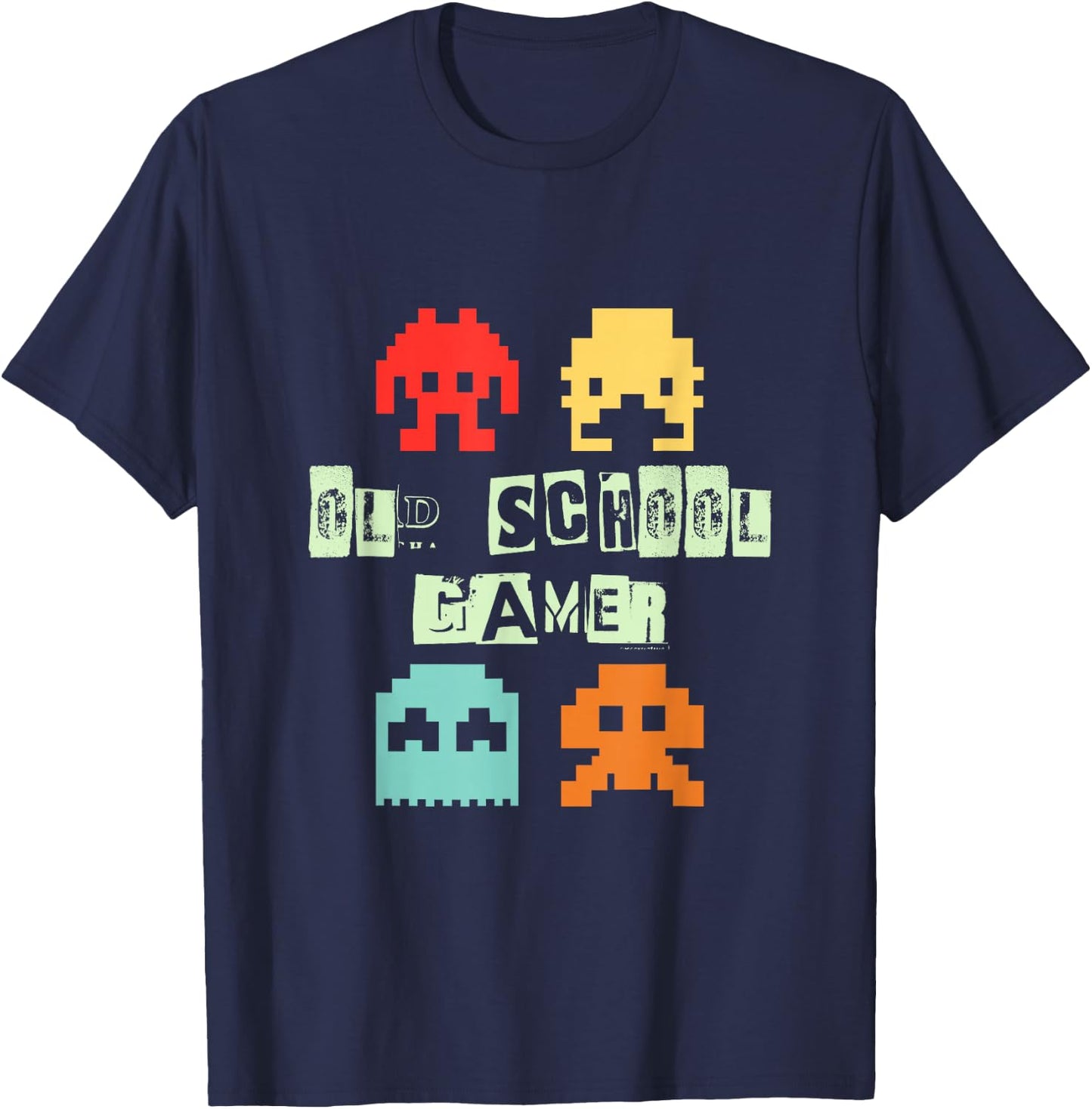 Old Vintage School Gamer - Retro Space Alien Invaders T-Shirt - T-Shirt | Navy
