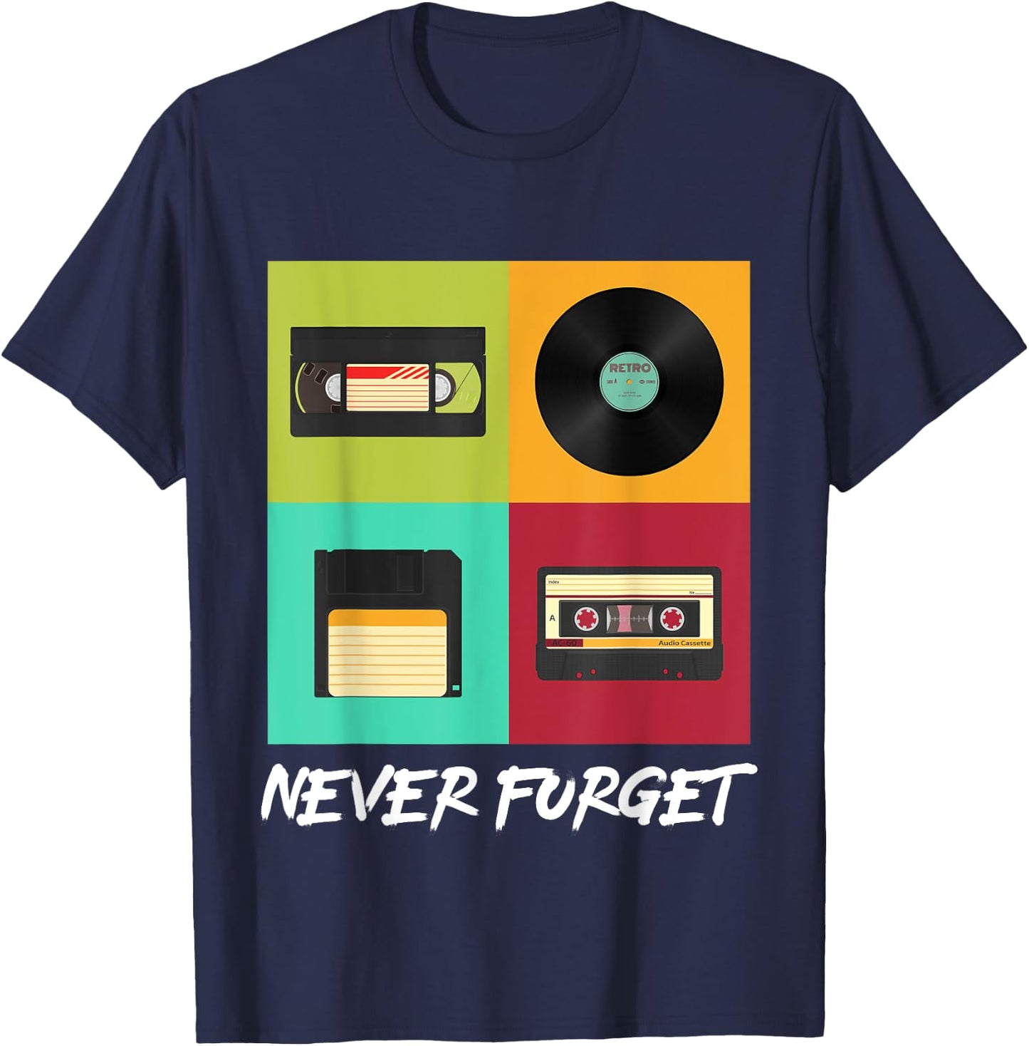 Never Forget Vintage Floppy Disk Video Tape Music Disc Style T-Shirt - T-Shirt | Navy