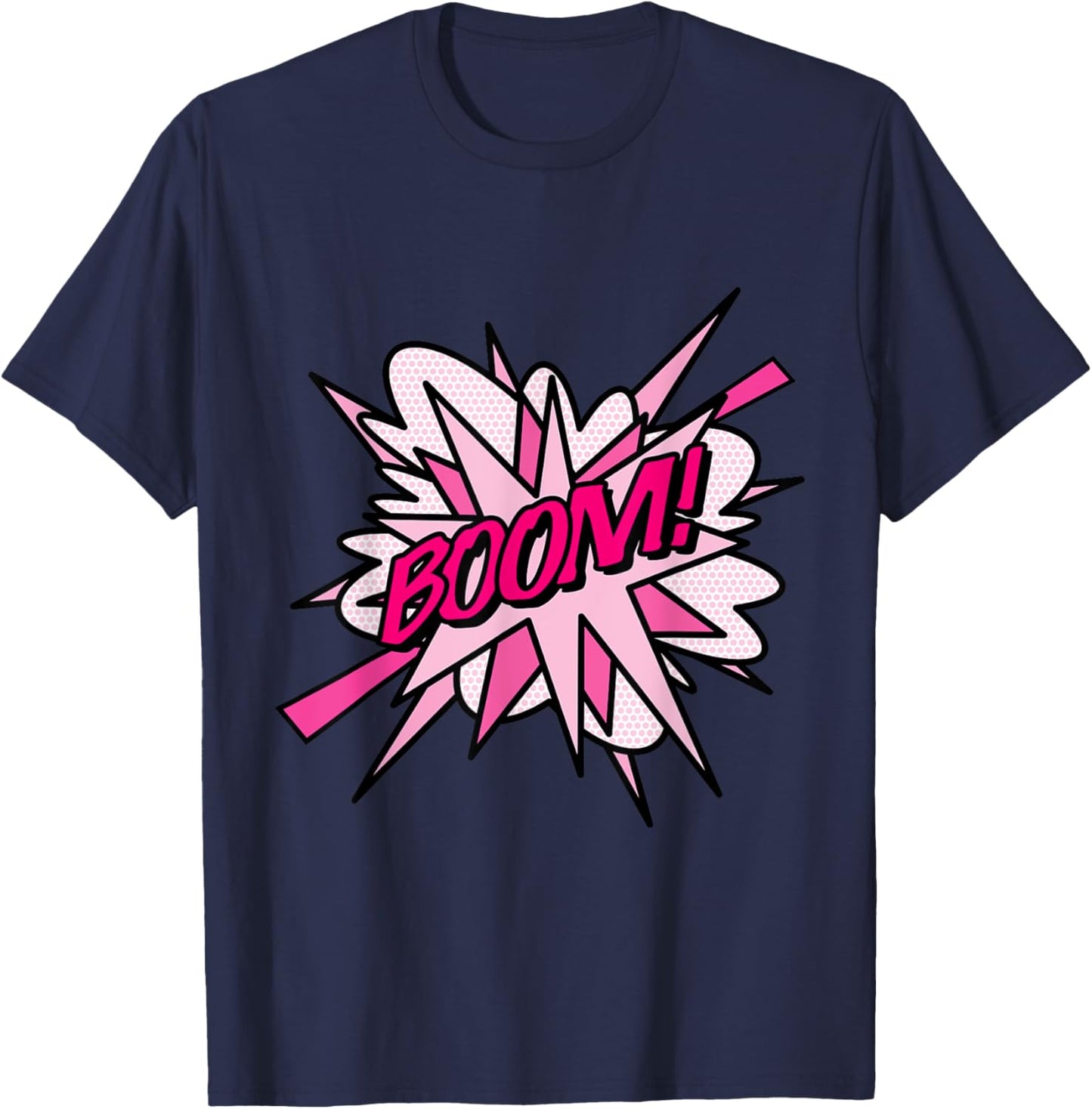 Pink Boom Comic Pop Art Modern Fun Retro Design T-Shirt - T-Shirt | Navy