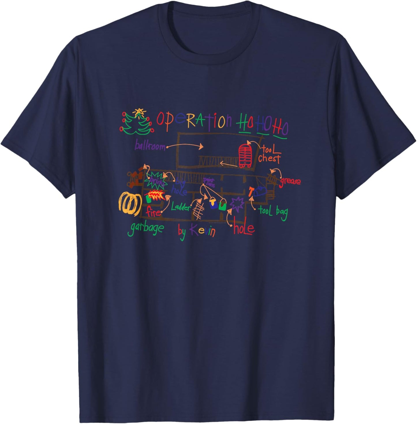 Home Alone 2 Christmas Kevin’s Drawing Operation Ho Ho Ho T-Shirt - T-Shirt | Navy