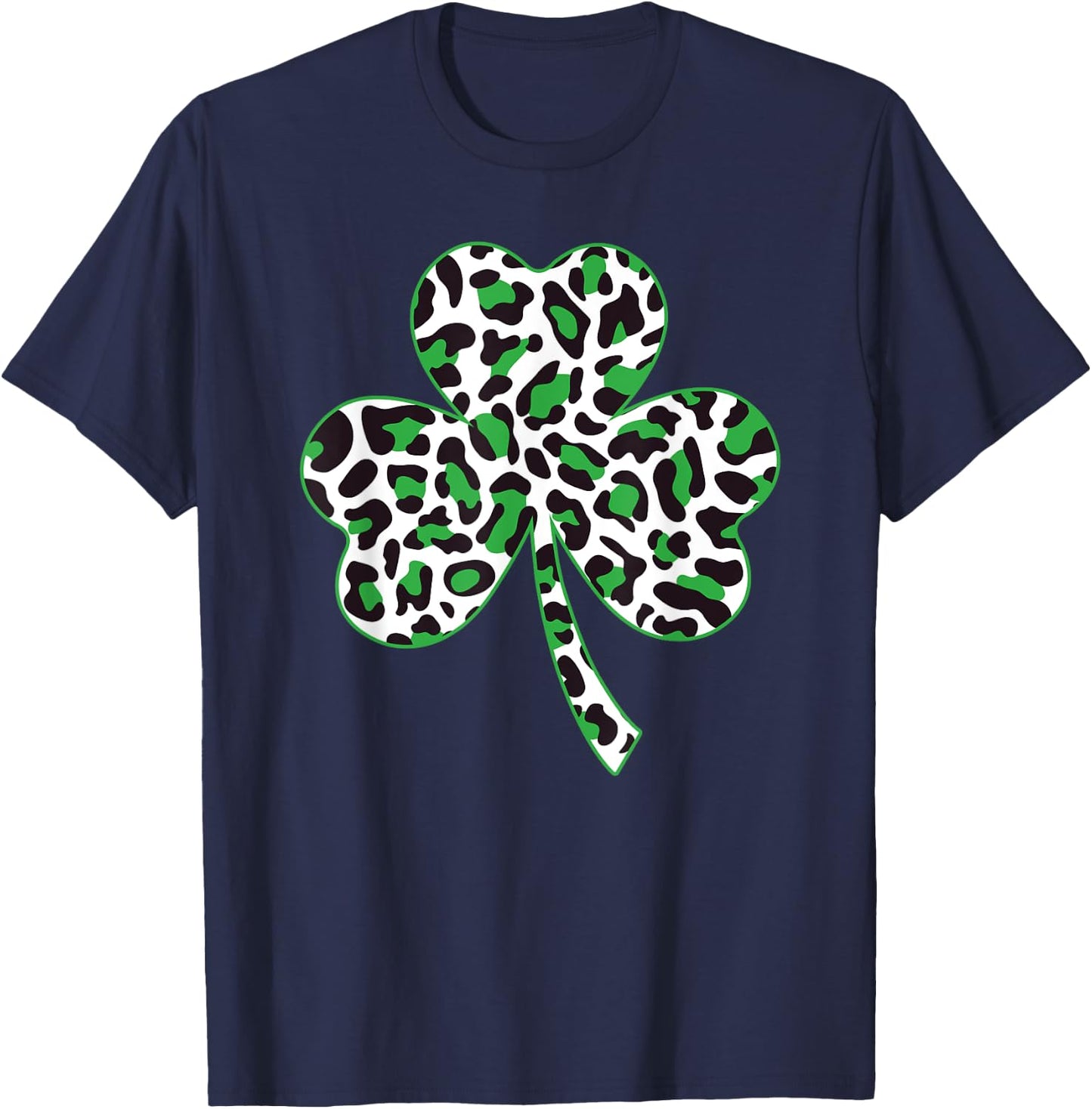 Cute Shamrock Leopard Print St Patricks Day Irish Pattern T-Shirt - T-Shirt | Navy