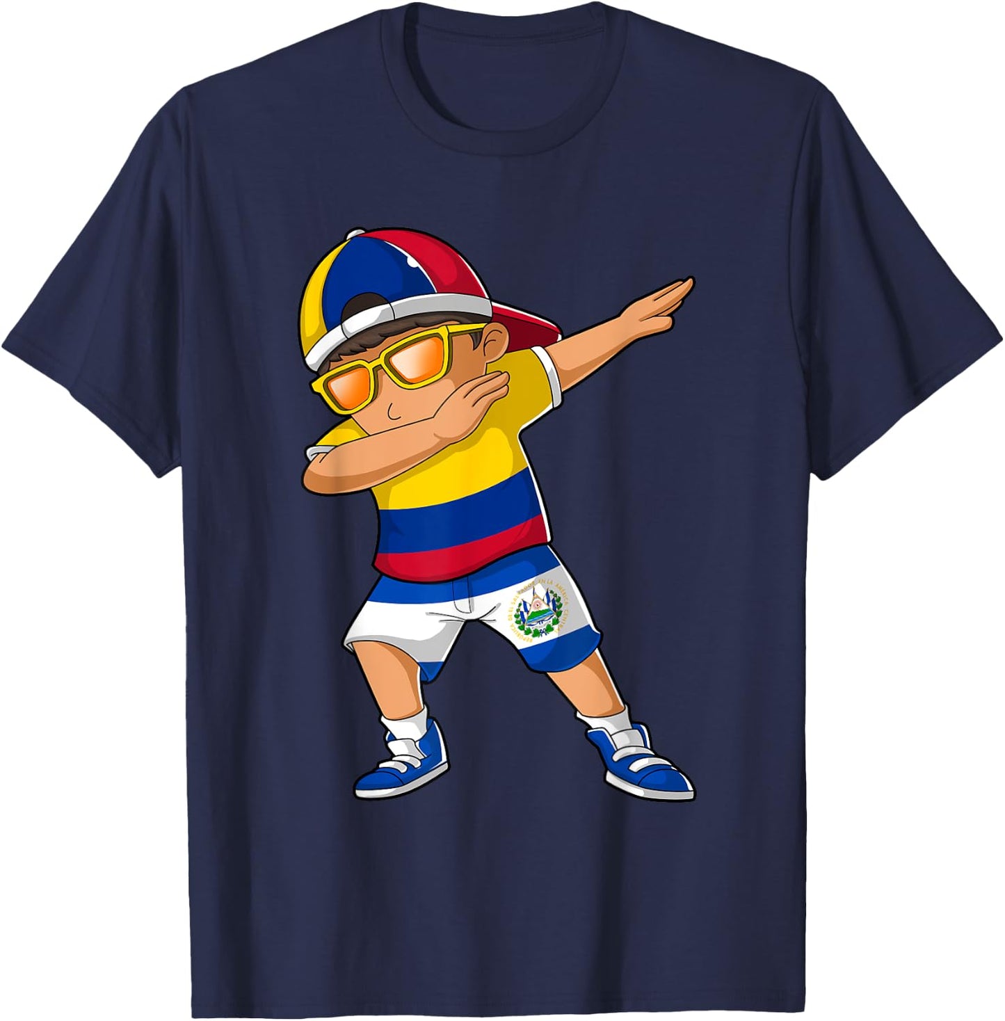 Half Colombian Half Salvadoran Boy Colombia El Salvador Flag T-Shirt - T-Shirt | Navy