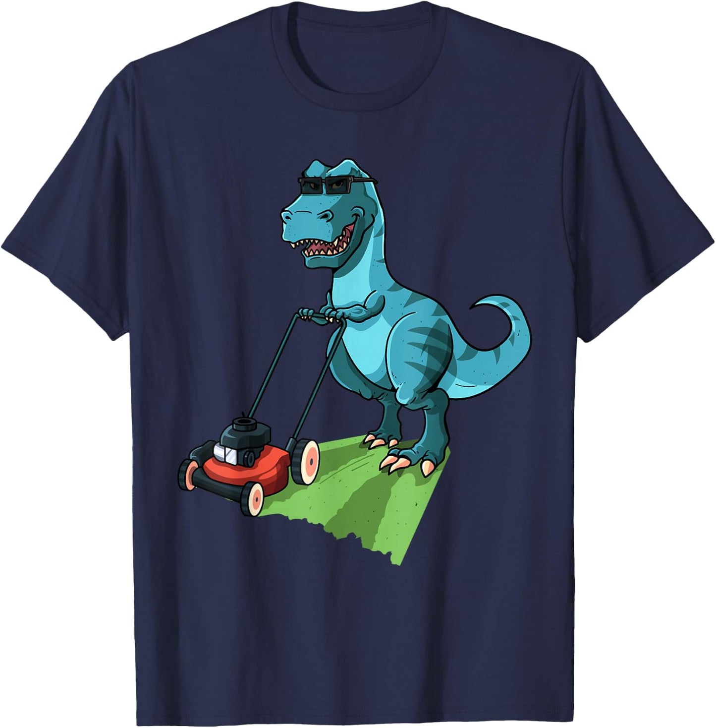 Funny Lawn Mower T-Rex Tractor Mowing Gift Kids Toddler T-Shirt - T-Shirt | Navy