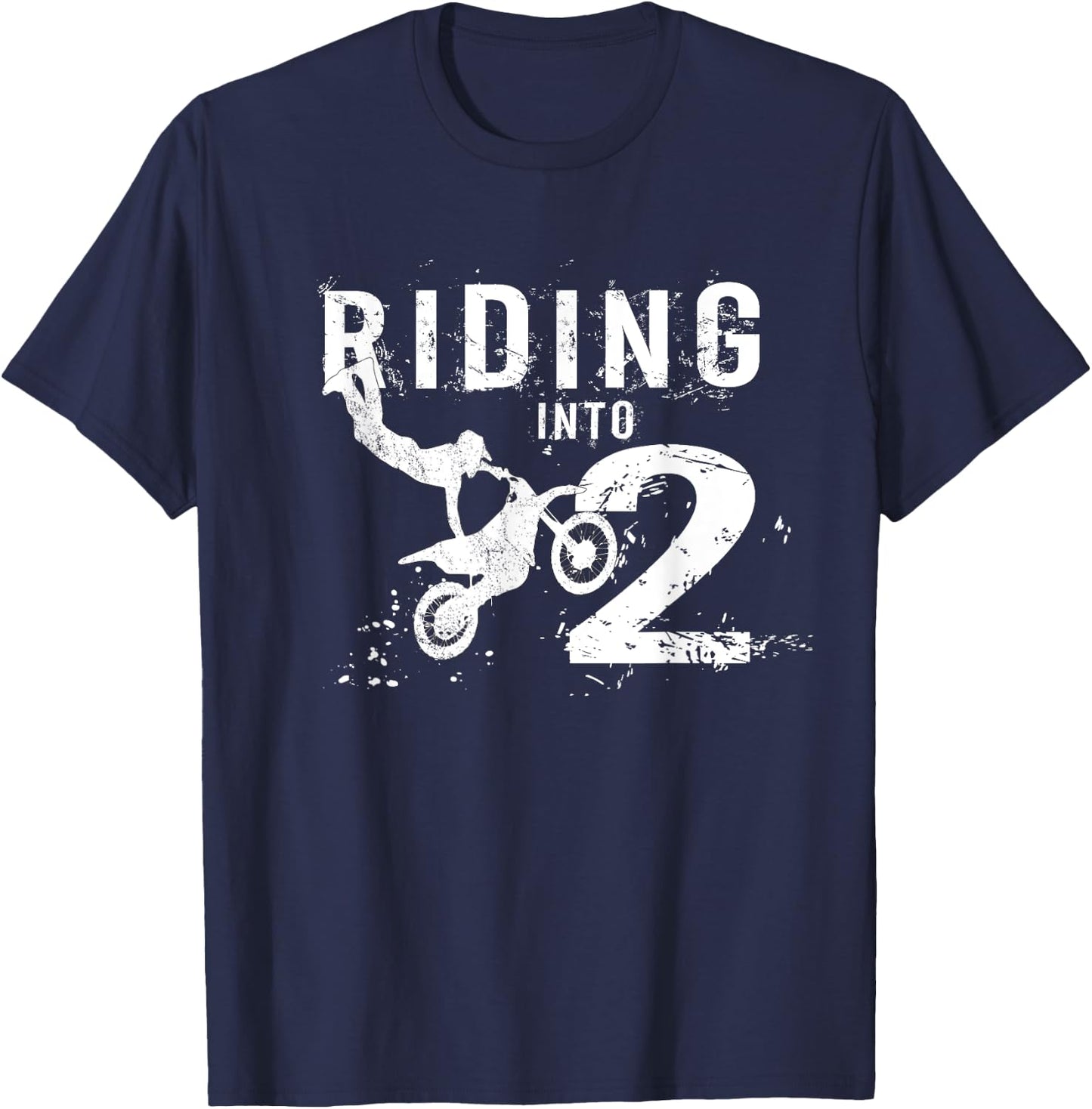 Riding Into 2 Years Old 2nd Birthday Boy Dirt Bike Party T-Shirt - T-Shirt | Navy