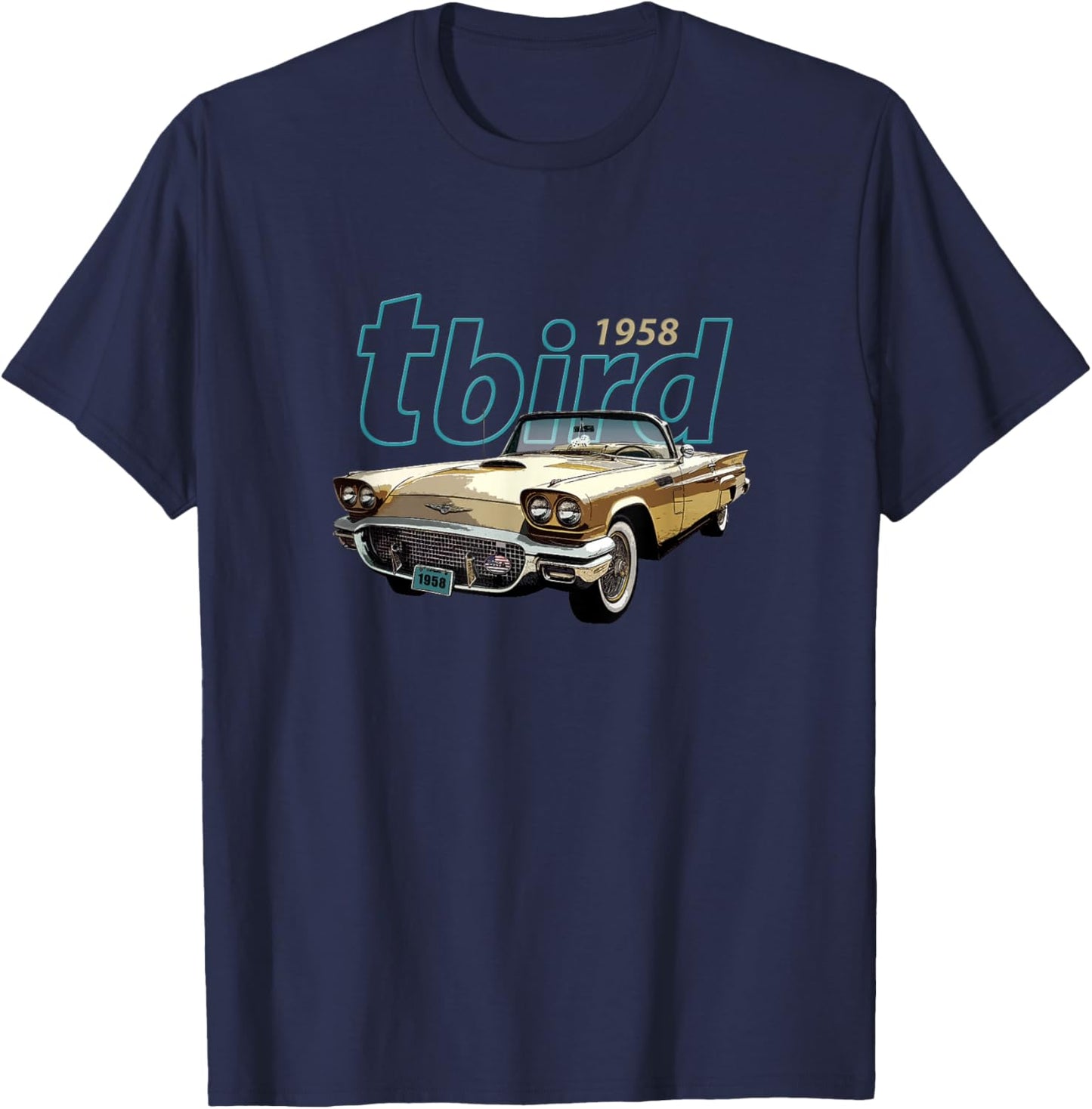 Vintage 1958 Tbird Convertible, Classic American Sports Car T-Shirt - T-Shirt | Navy