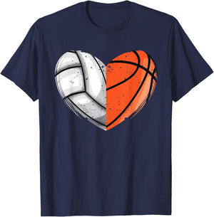 Love Basketball and Volleyball Heart Basketball Lover Sports T-Shirt - T-Shirt | Navy
