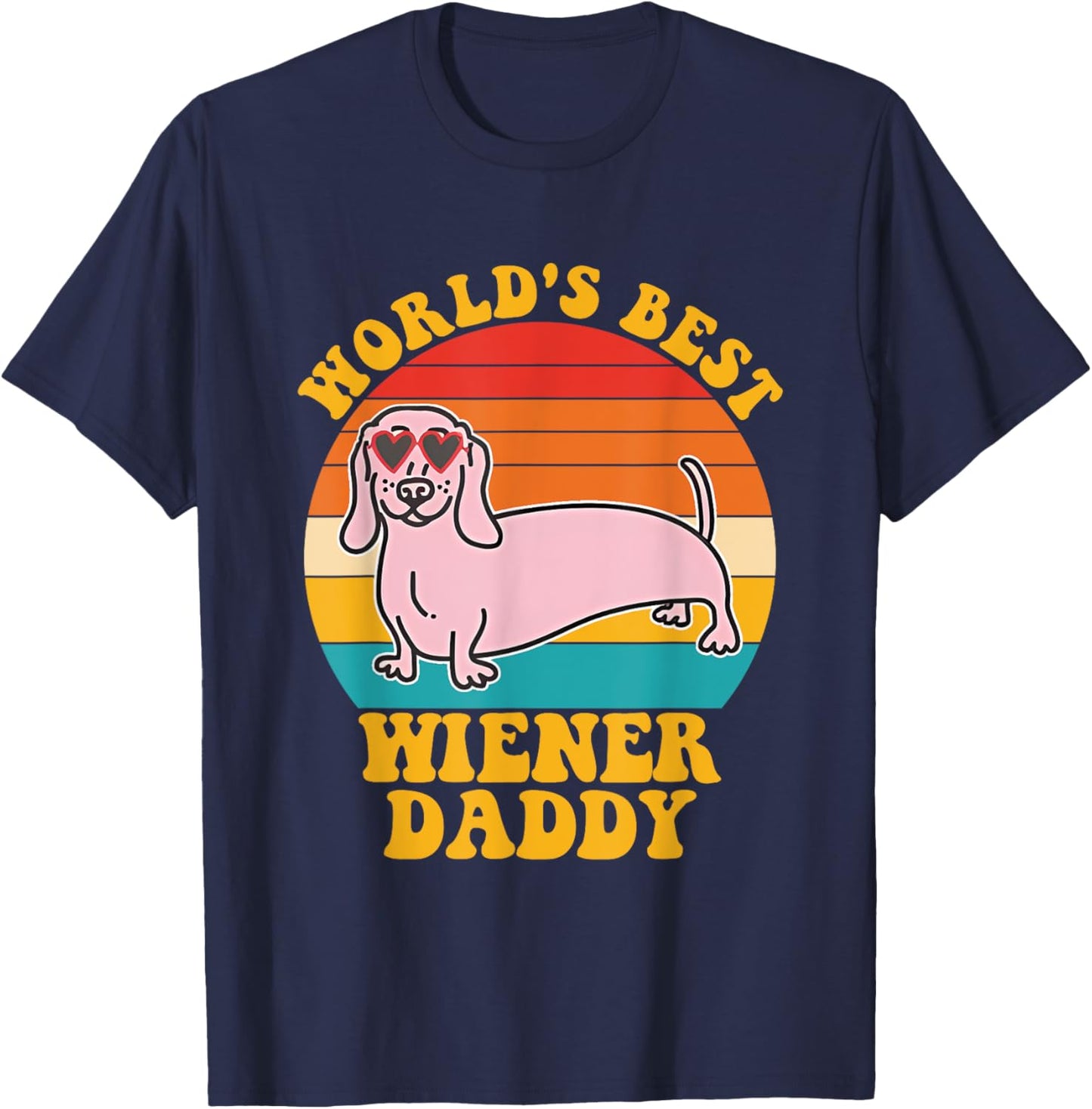 World's Best Wiener Daddy Funny Dog Lover Quote -Adults Black Small U-Neck Short Sleeve T-Shirt - T-Shirt | Navy
