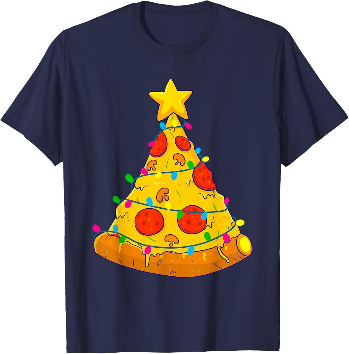 Pizza Christmas Tree Lights Xmas Gamer Gifts Men Kids Boys T-Shirt - T-Shirt | Navy
