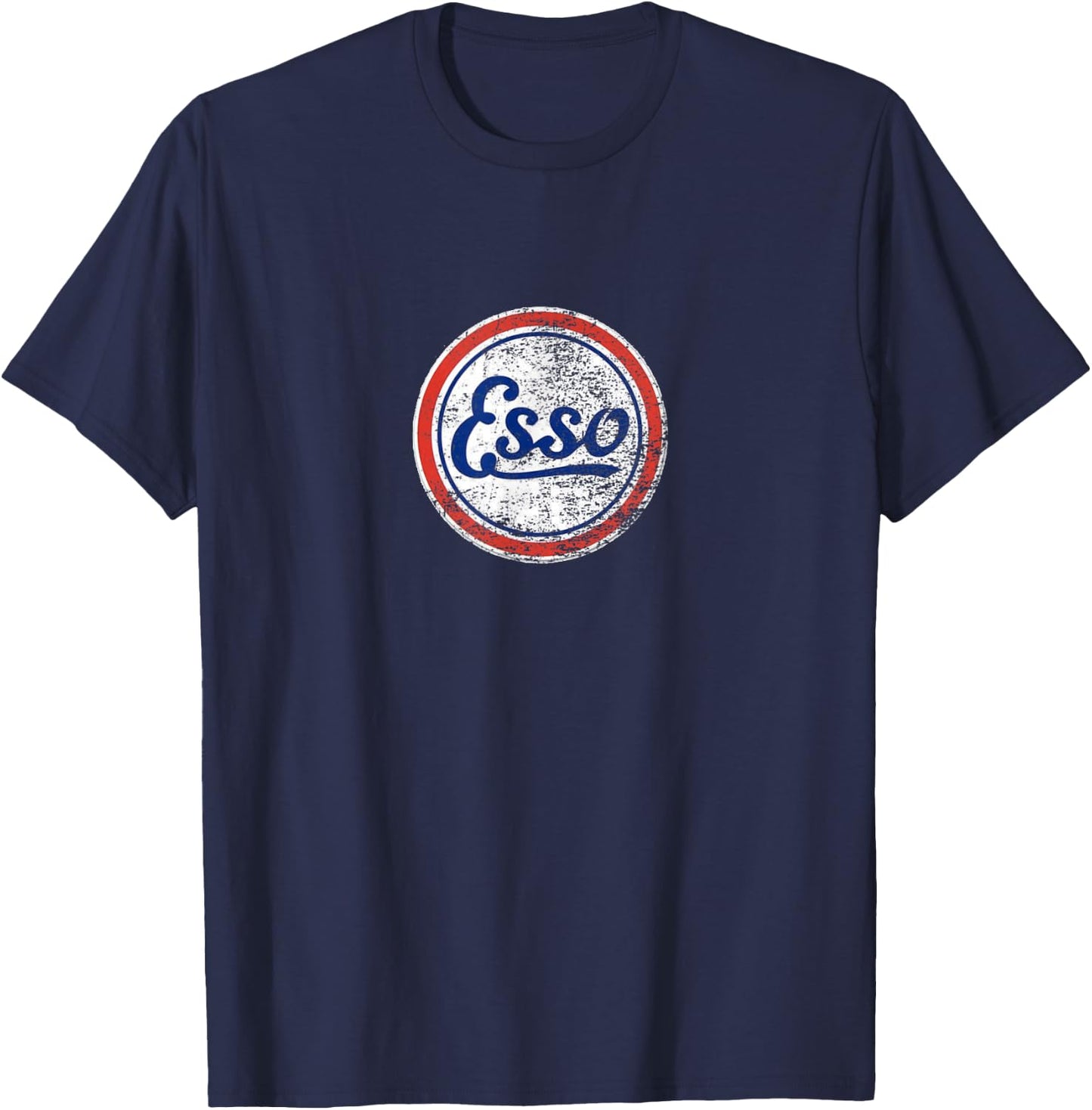 Vintage Car ESSO Gas Station and T-Shirt - T-Shirt | Navy