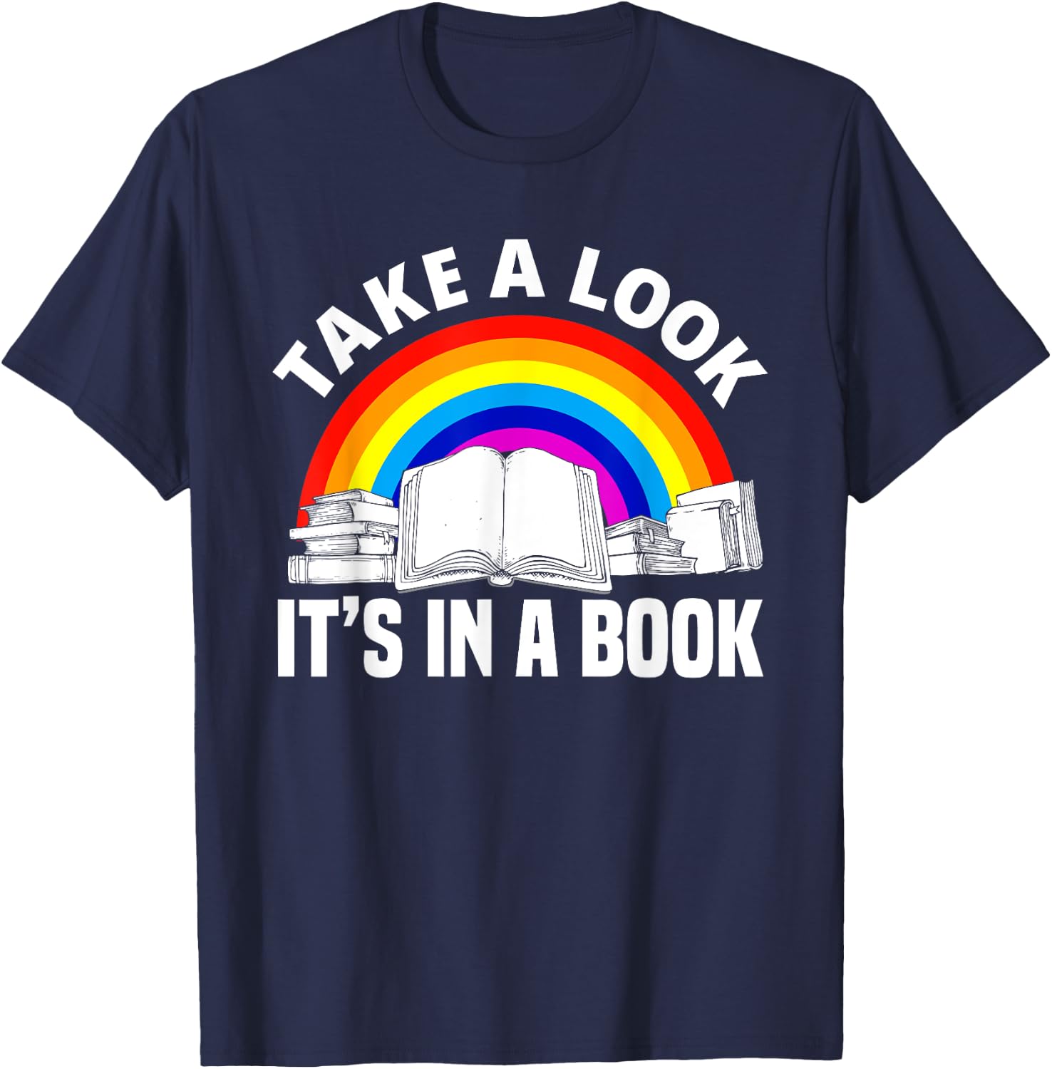 Cute Book Reader Rainbow Book Lover Love Reading T-Shirt - T-Shirt | Navy