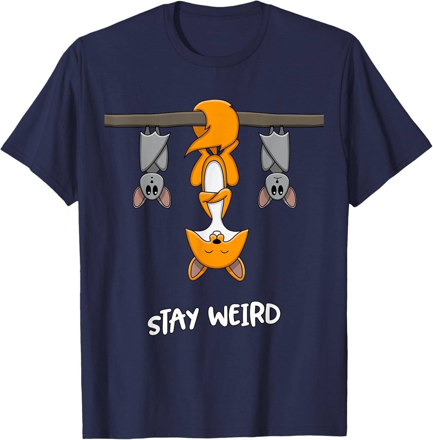 Stay Weird Quote Funny Fox Bats Animal Lovers Emo E-Girl T-Shirt - T-Shirt | Navy