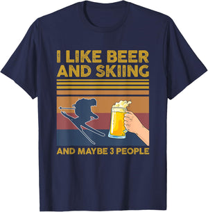 I Like Beer and Skiing and Maybe 3 People T-Shirt - T-Shirt | Navy