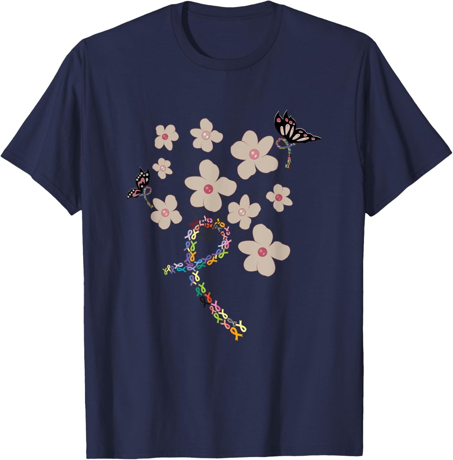 All Cancer Matters Awareness All Ribbons Butterfly T-Shirt - T-Shirt | Navy
