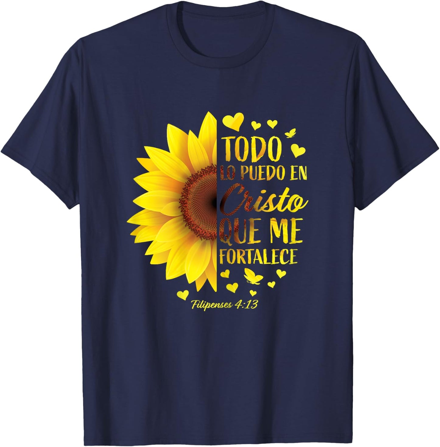 Christian Gift Spanish Women Religious Bible Verse Sunflower T-Shirt - T-Shirt | Navy