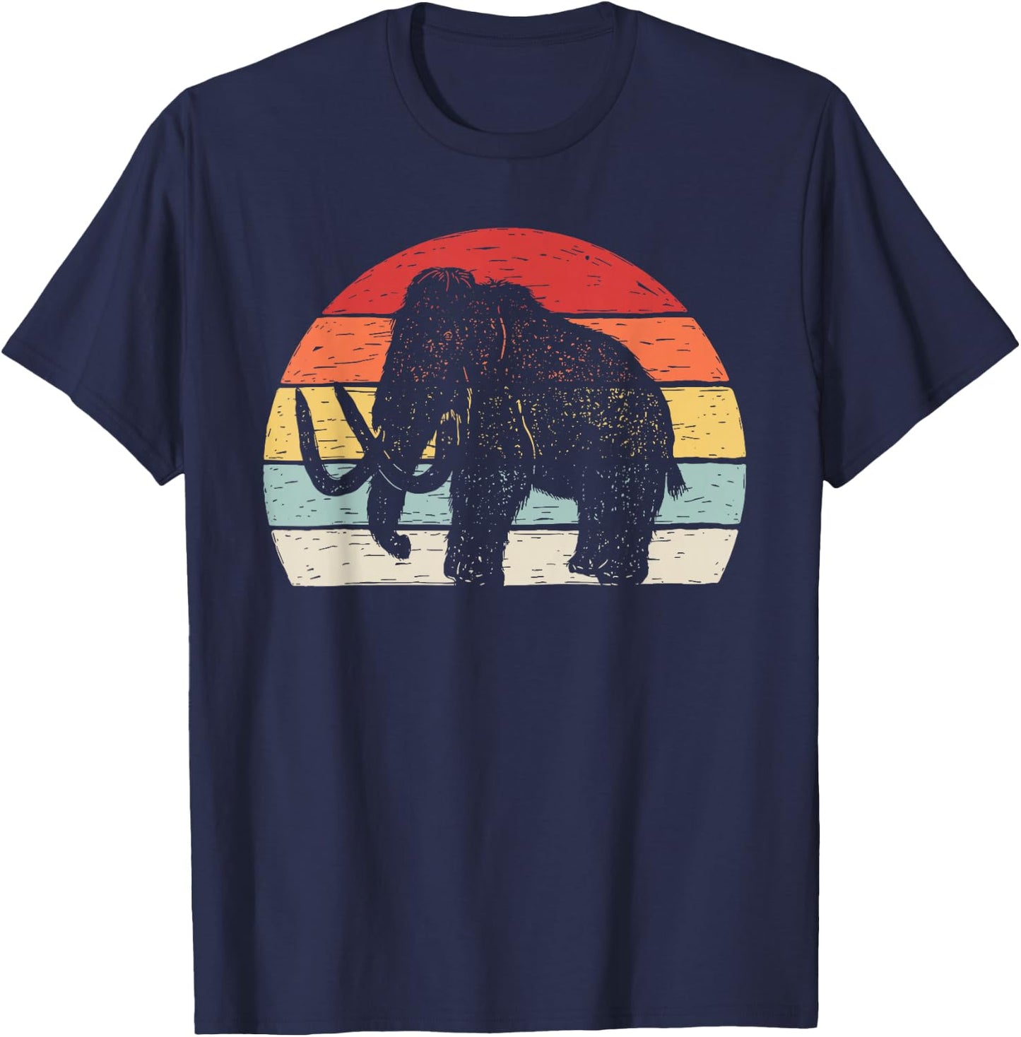 Catch Some Rays Vintage Retro Woolly Mammoth - Black, -Adults, Small, Short Sleeve, , Modern Vintage, Animal-print T-Shirt - T-Shirt | Navy