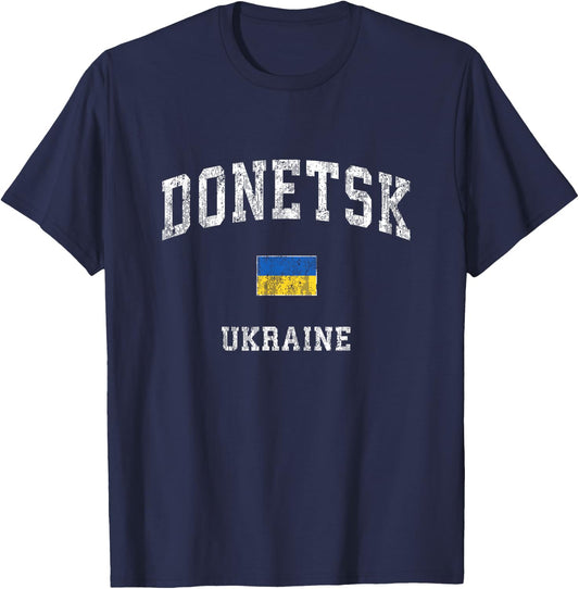 Donetsk Ukraine Vintage Athletic Sports Design T-Shirt - T-Shirt | Navy