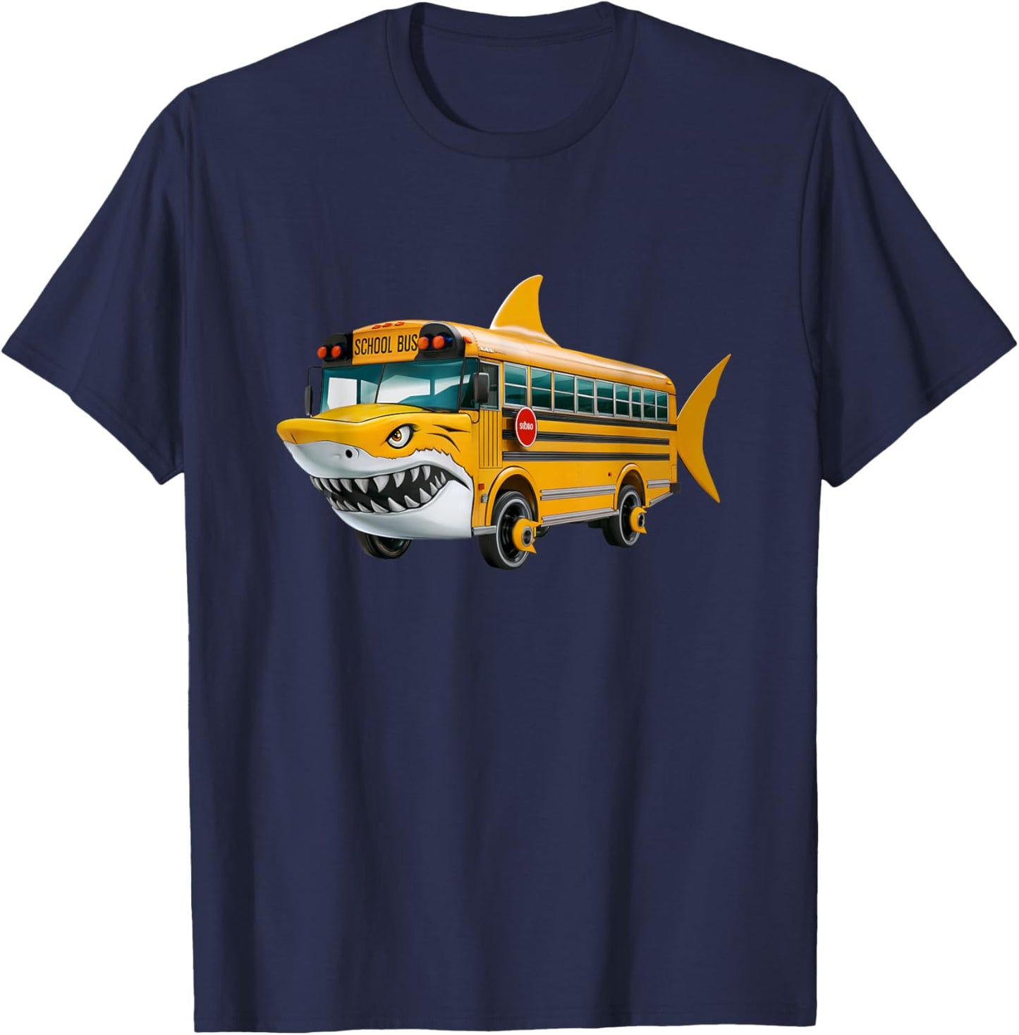 Shark School Bus Shark Lovers Funny Back To School Kids Boys T-Shirt - T-Shirt | Navy