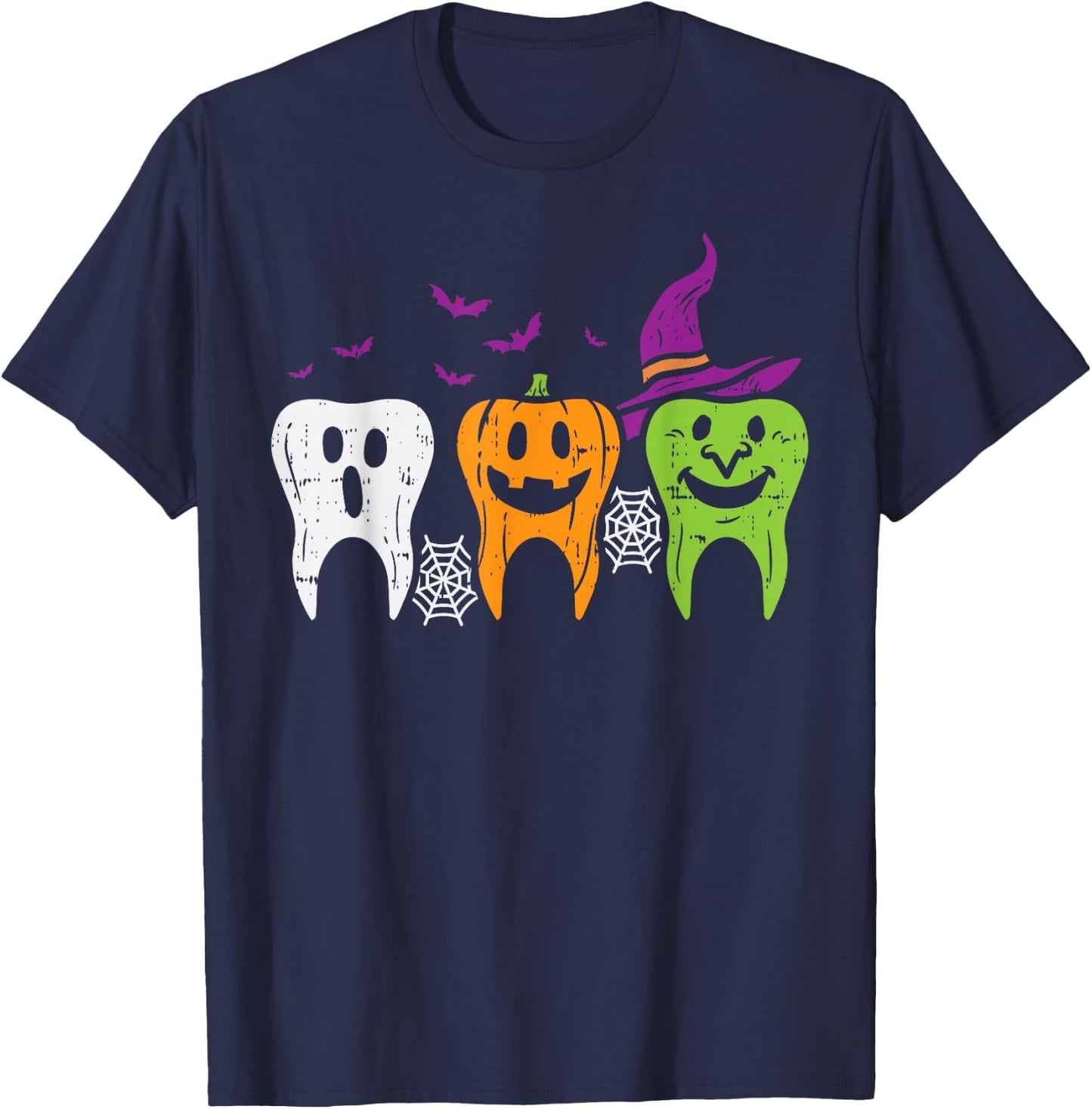 Teeth Ghost Pumpkin Witch Cute Dental Halloween Dentist Gift T-Shirt - T-Shirt | Navy