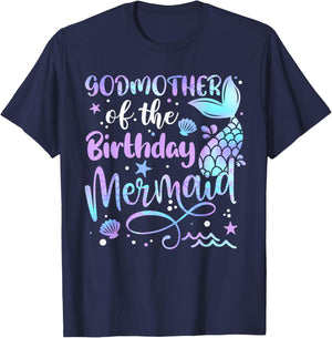 Godmother Of The Birthday Mermaid Matching Family Mother's T-Shirt - T-Shirt | Navy