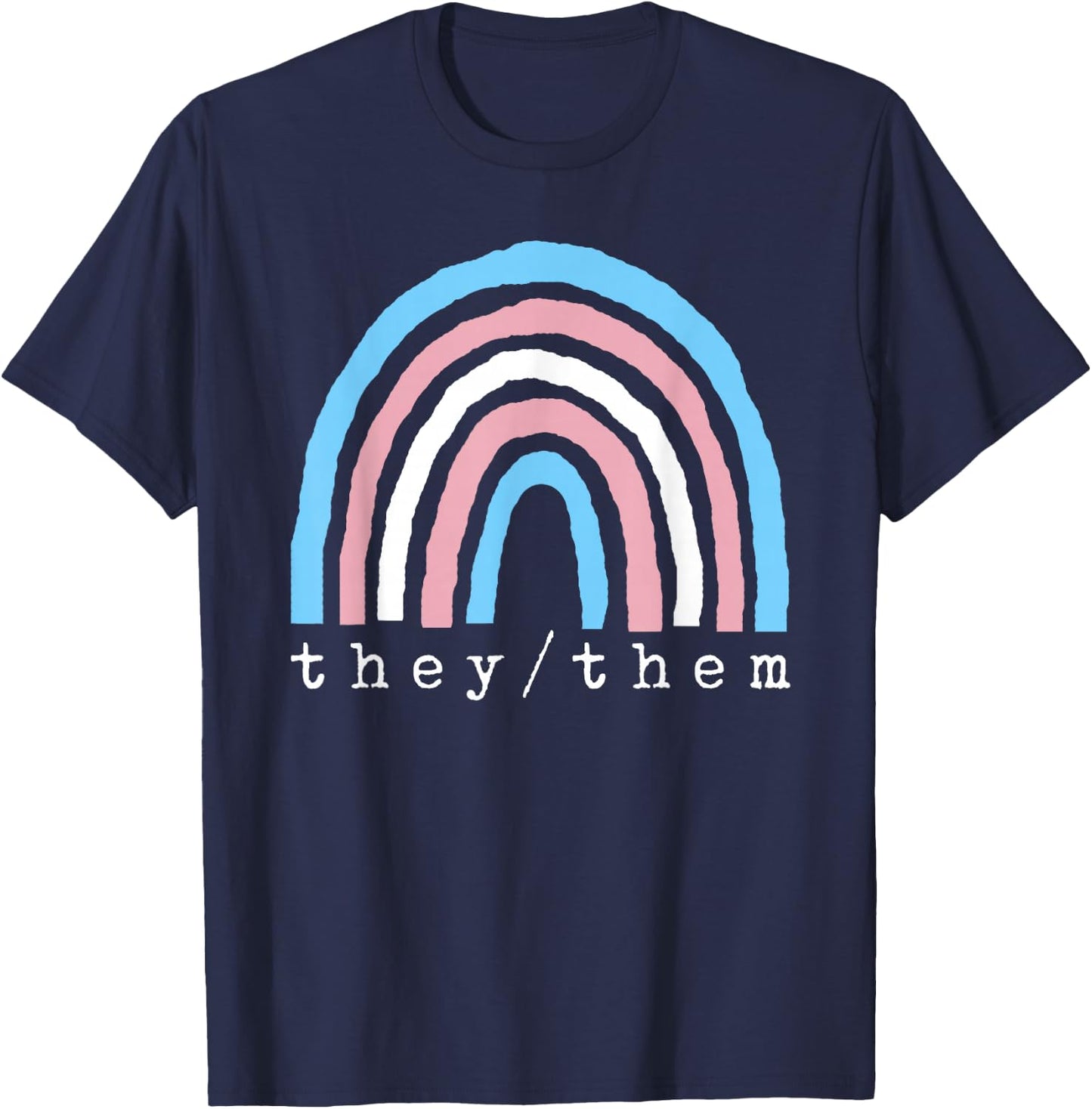 Boho Rainbow Trans Pronouns They Them Pride LBGTQIA T-Shirt - T-Shirt | Navy