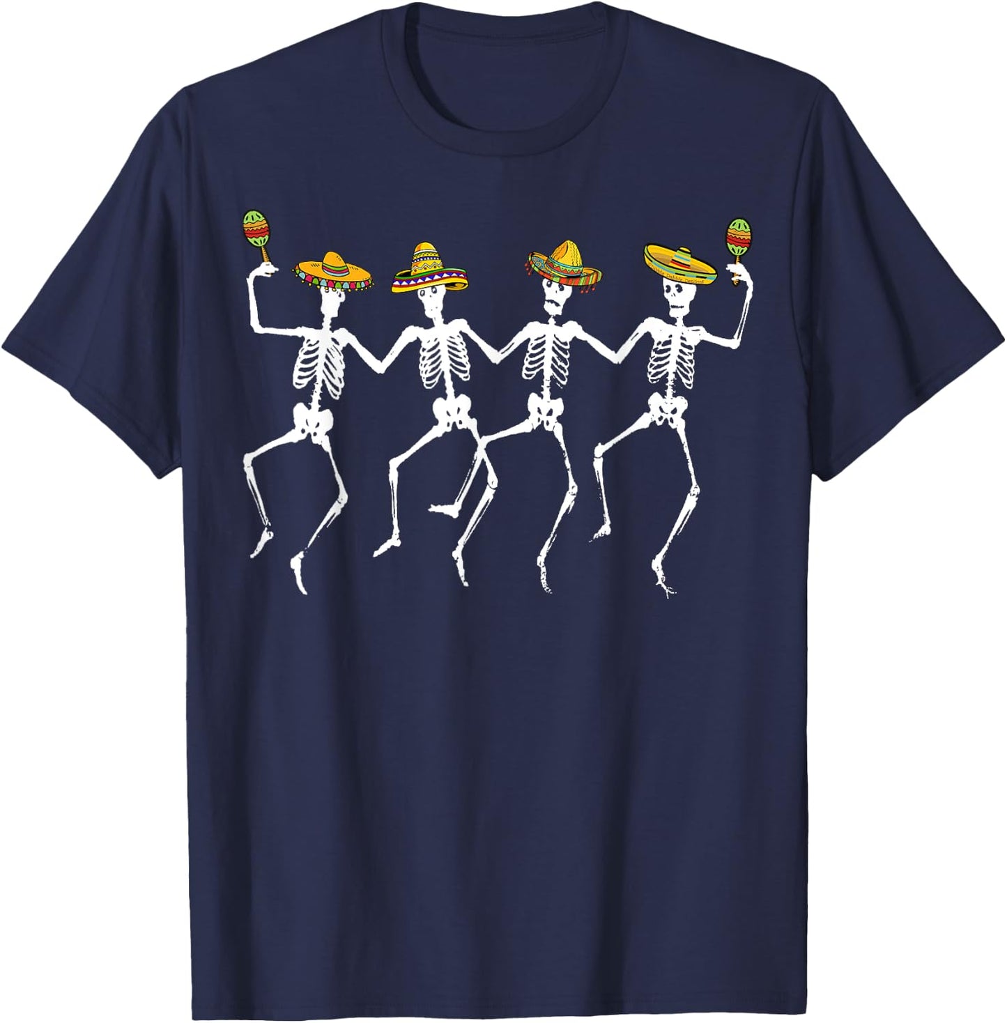 Funny Dancing Skeletons Sombreros Maracas - Cinco de Mayo T-Shirt - T-Shirt | Navy