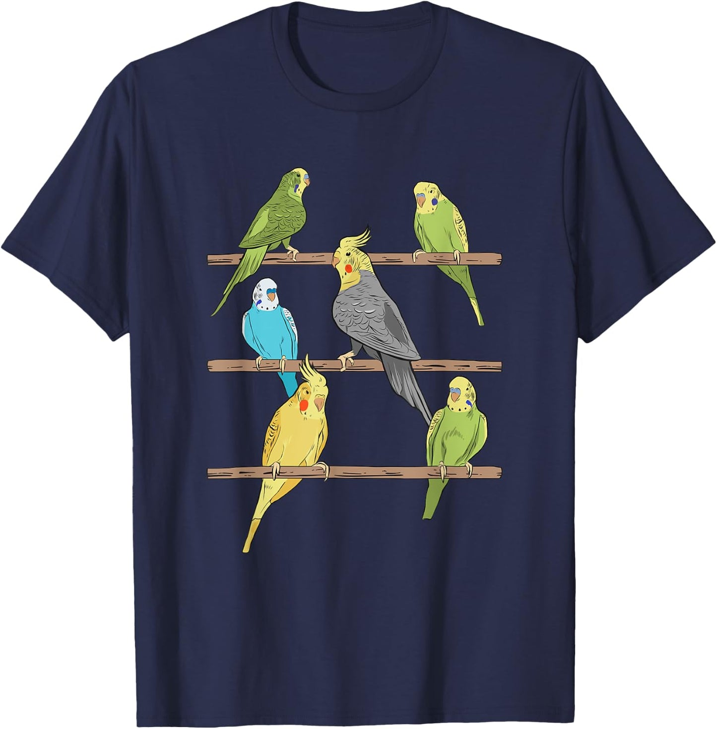 Budgie and Cockatiels on Poles Budgie T-Shirt - T-Shirt | Navy