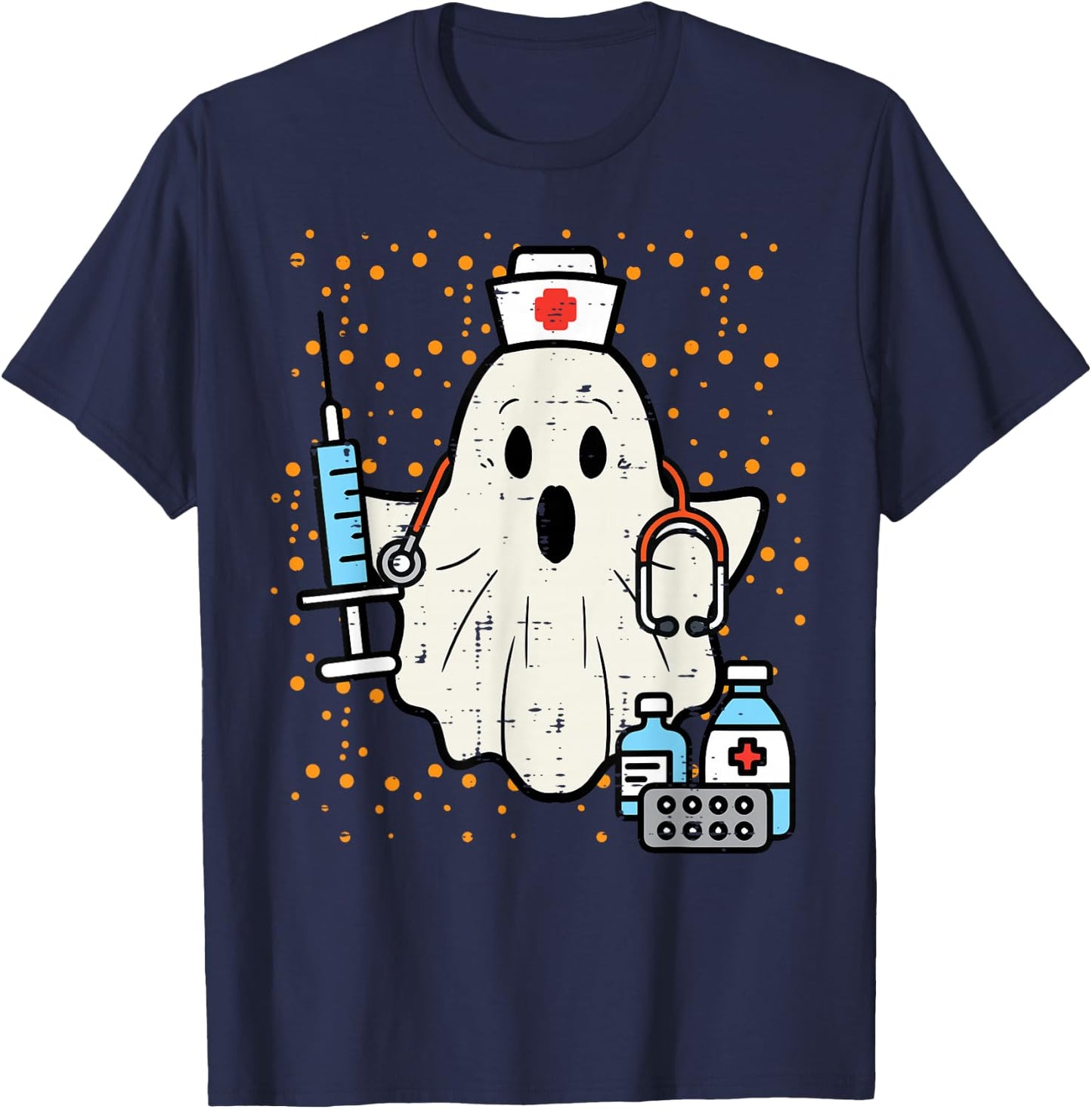 Halloween Nurse Ghost Boo Nursing Scrub Top Costume Women T-Shirt - T-Shirt | Navy