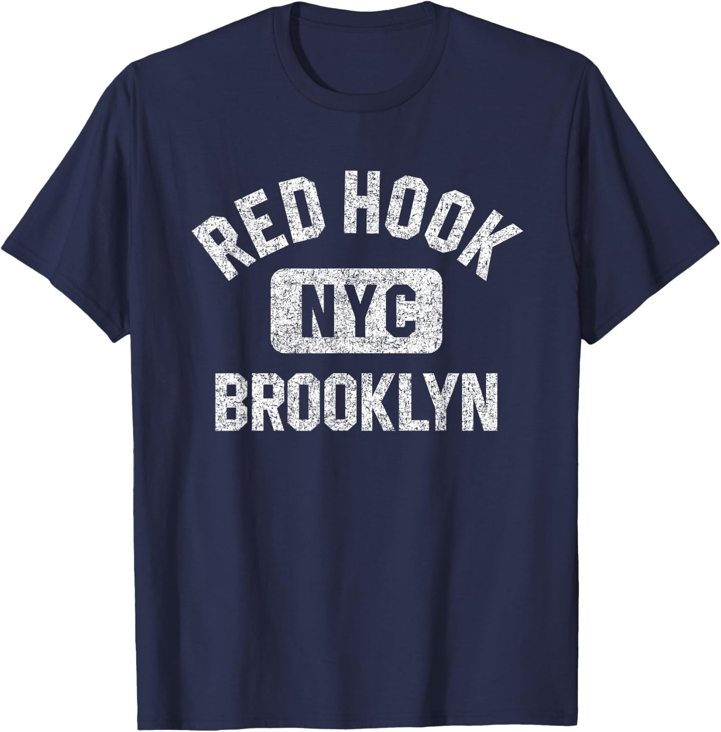 Red Hook Brooklyn NYC Gym Style Distressed White Print T-Shirt - T-Shirt | Navy