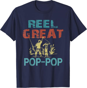 Reel Great Pop-Pop Cool Fishing Grandpa Retro T-Shirt - T-Shirt | Navy