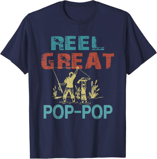 Reel Great Pop-Pop Cool Fishing Grandpa Retro T-Shirt - T-Shirt | Navy