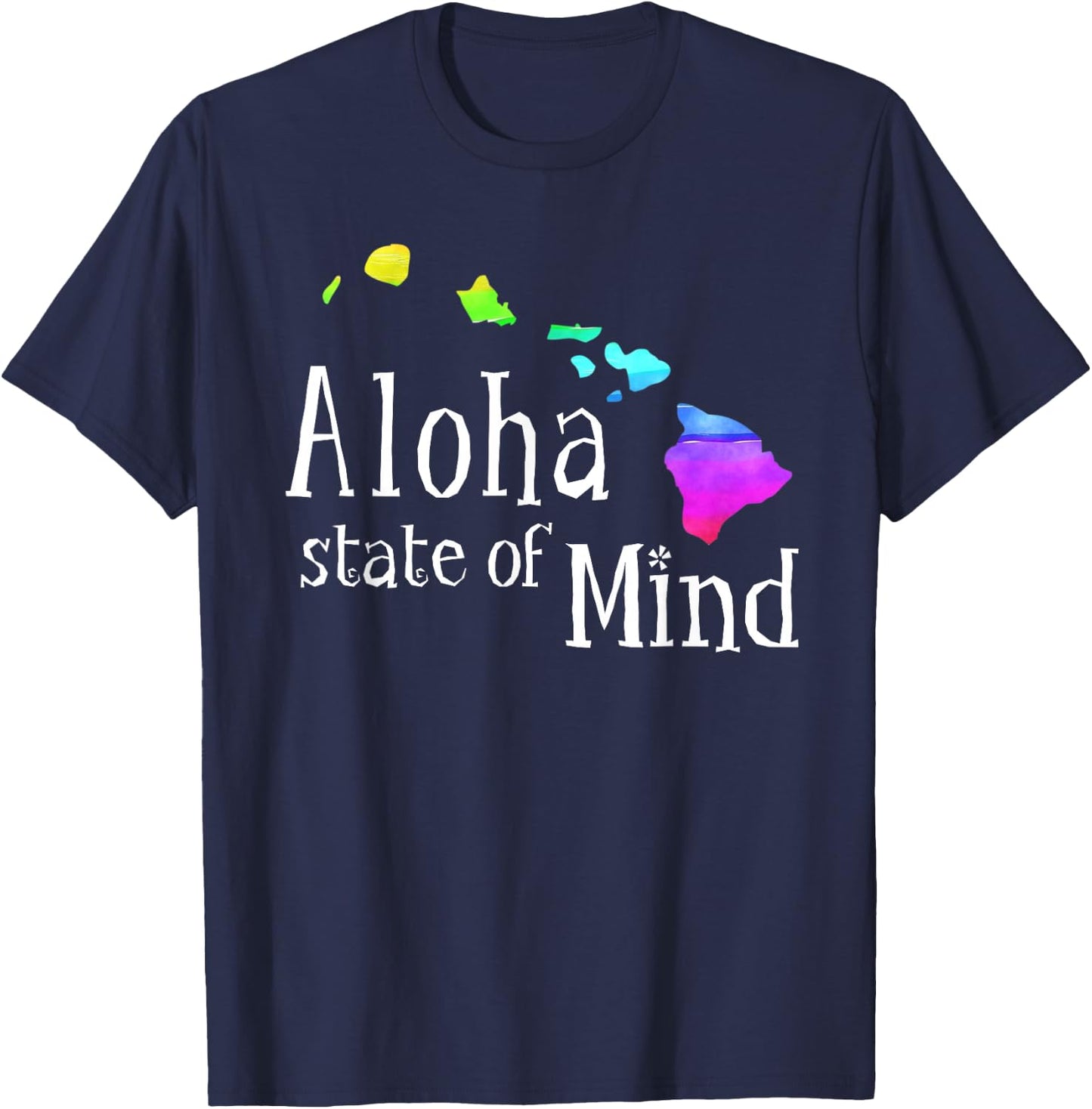 Aloha State of Mind Hawaiian Island Chain Rainbow T-Shirt - T-Shirt | Navy