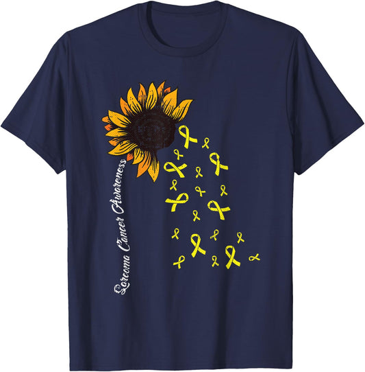Sarcoma Cancer Awareness Yellow Ribbon Sunflower Warrior T-Shirt - T-Shirt | Navy