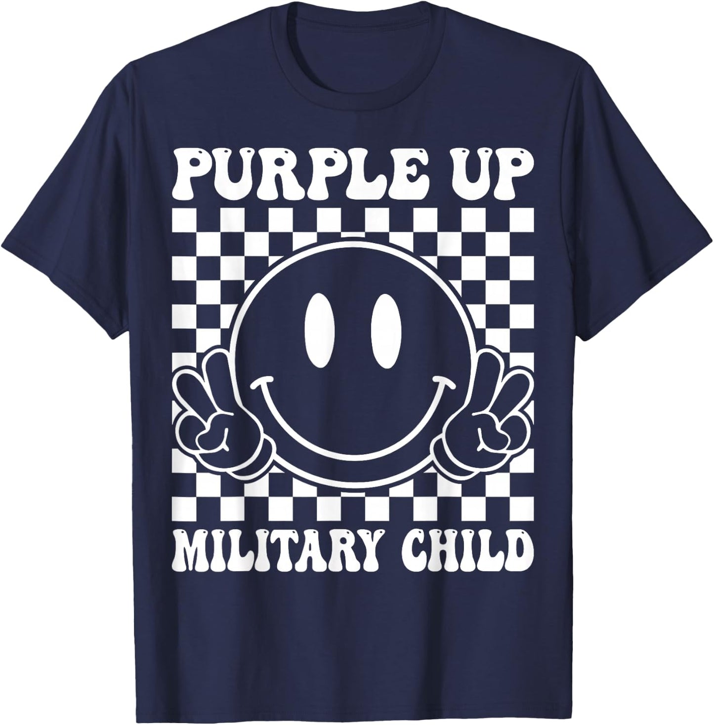 Purple Up for Military Kids Groovy Military Child Month T-Shirt - T-Shirt | Navy