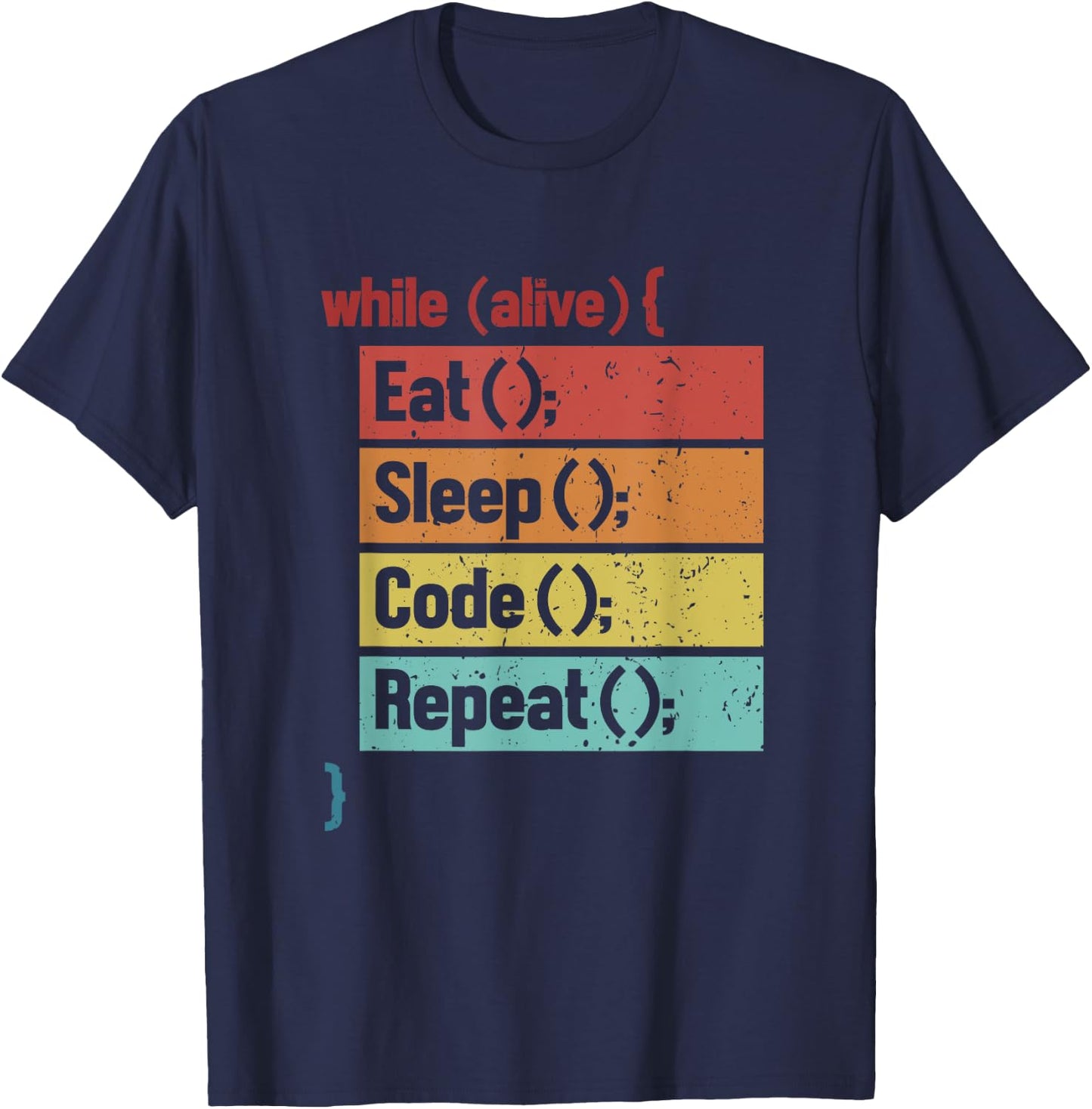 Eat Sleep Code Repeat Full Stack Coder Software Developer T-Shirt - T-Shirt | Navy