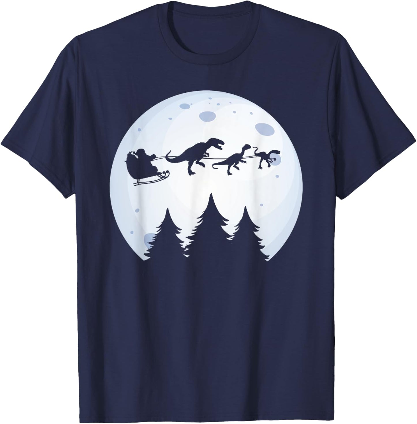 Christmas Dinosaur - Santa Claus Moon & Dinos for Boys T-Shirt - T-Shirt | Navy