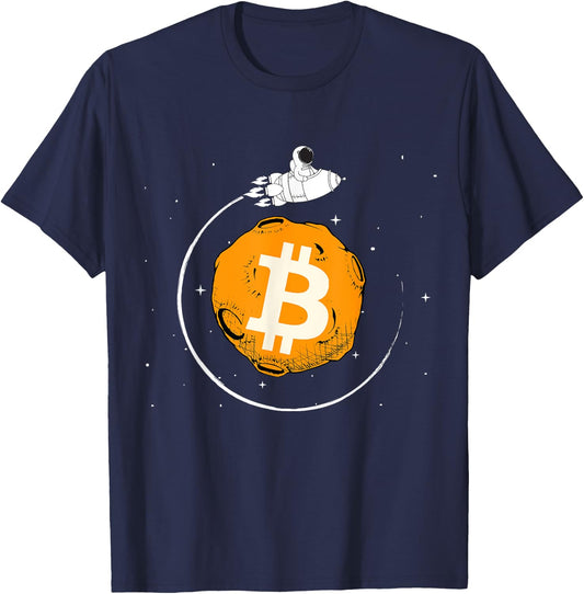 Cryptocurrency Talk - Fun Bitcoin ROCKET To The Moon T-Shirt - T-Shirt | Navy