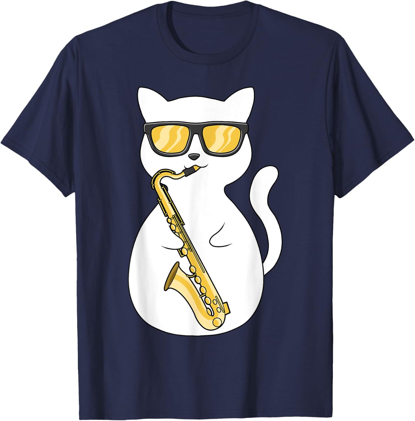 Saxophone Player Cat Lover Saxophonist Moon Jazz Musician Women Kids T-Shirt - T-Shirt | Navy