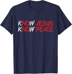 Vintage Know Jesus Know Peace Faith Religious Christian Gift T-Shirt - T-Shirt | Navy