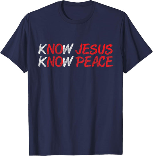 Vintage Know Jesus Know Peace Faith Religious Christian Gift T-Shirt - T-Shirt | Navy