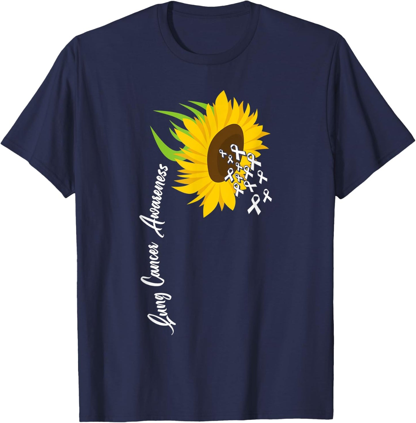 Awesome White Ribbon Support Lung Cancer Awareness T-Shirt - T-Shirt | Navy