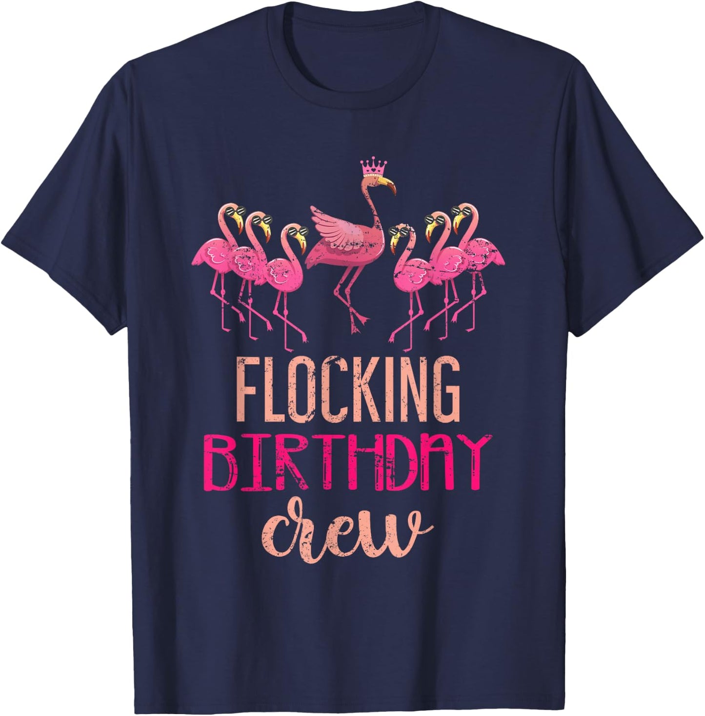 Flocking Birthday Crew Flamingo T-Shirt - T-Shirt | Navy