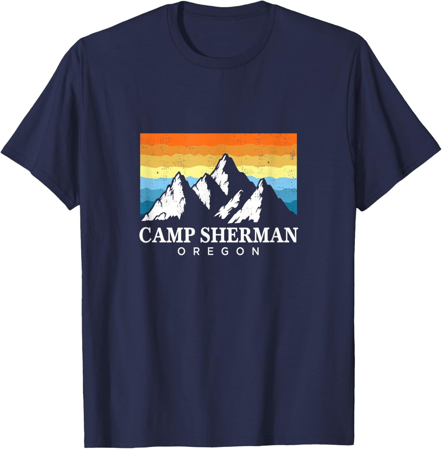 Vintage Camp Sherman, Oregon Mountain Hiking Souvenir Print T-Shirt - T-Shirt | Navy