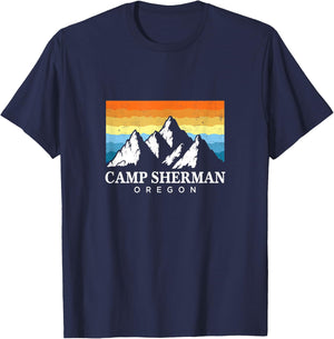 Vintage Camp Sherman, Oregon Mountain Hiking Souvenir Print T-Shirt - T-Shirt | Navy