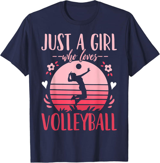 Volleyball Just a Girl Who Loves Volleyball Retro T-Shirt - T-Shirt | Navy