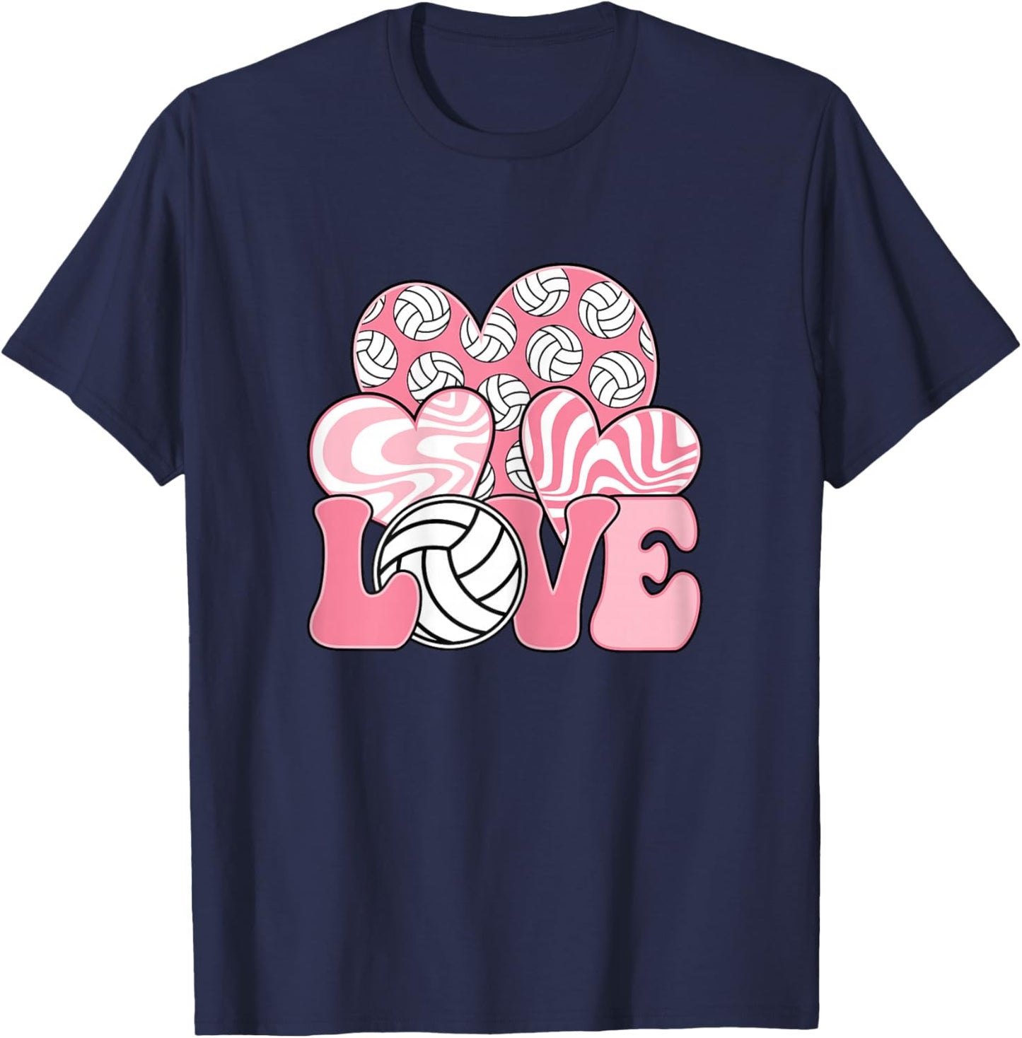 Love Volleyball Pink Volleyball Lover Women Girls Kids T-Shirt - T-Shirt | Navy