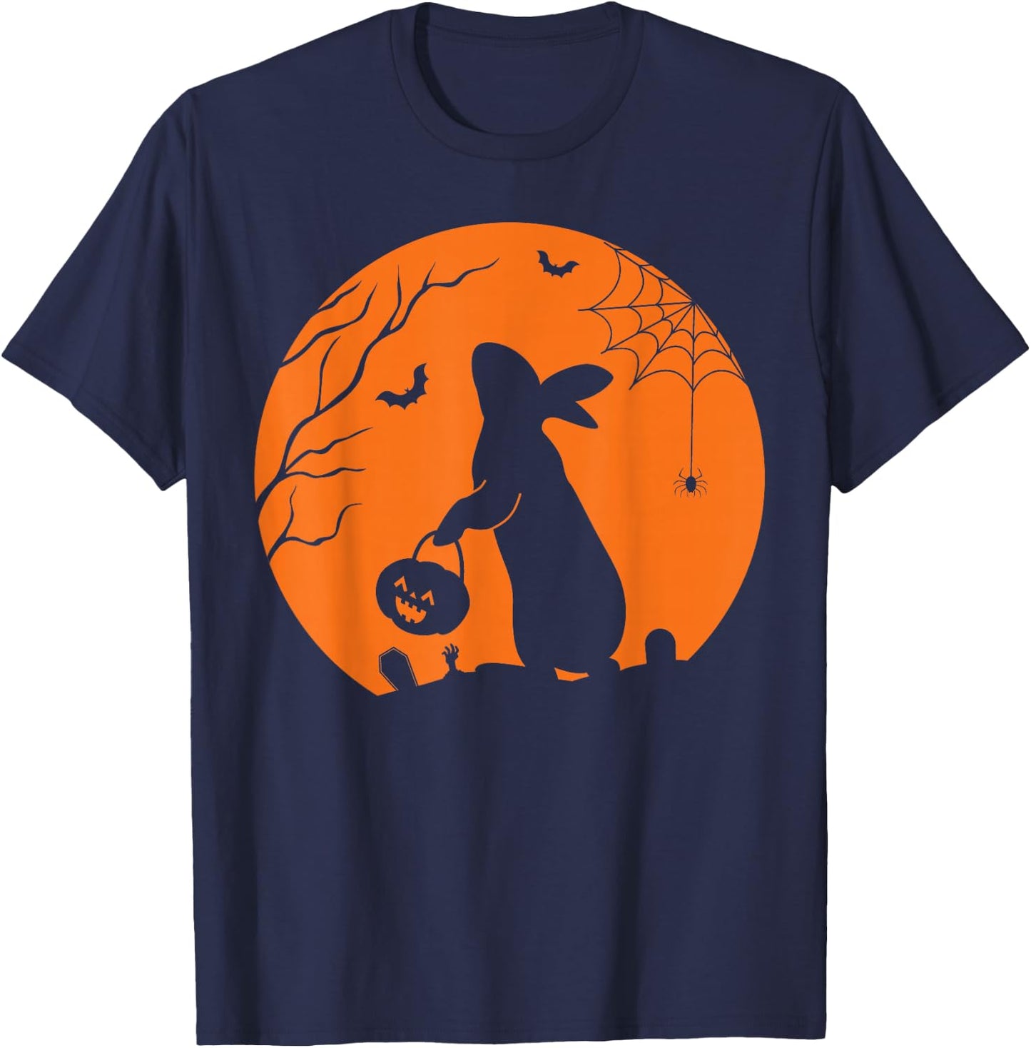 Rabbit Halloween Design Rabbit with Pumpkin Bunny Halloween T-Shirt - T-Shirt | Navy