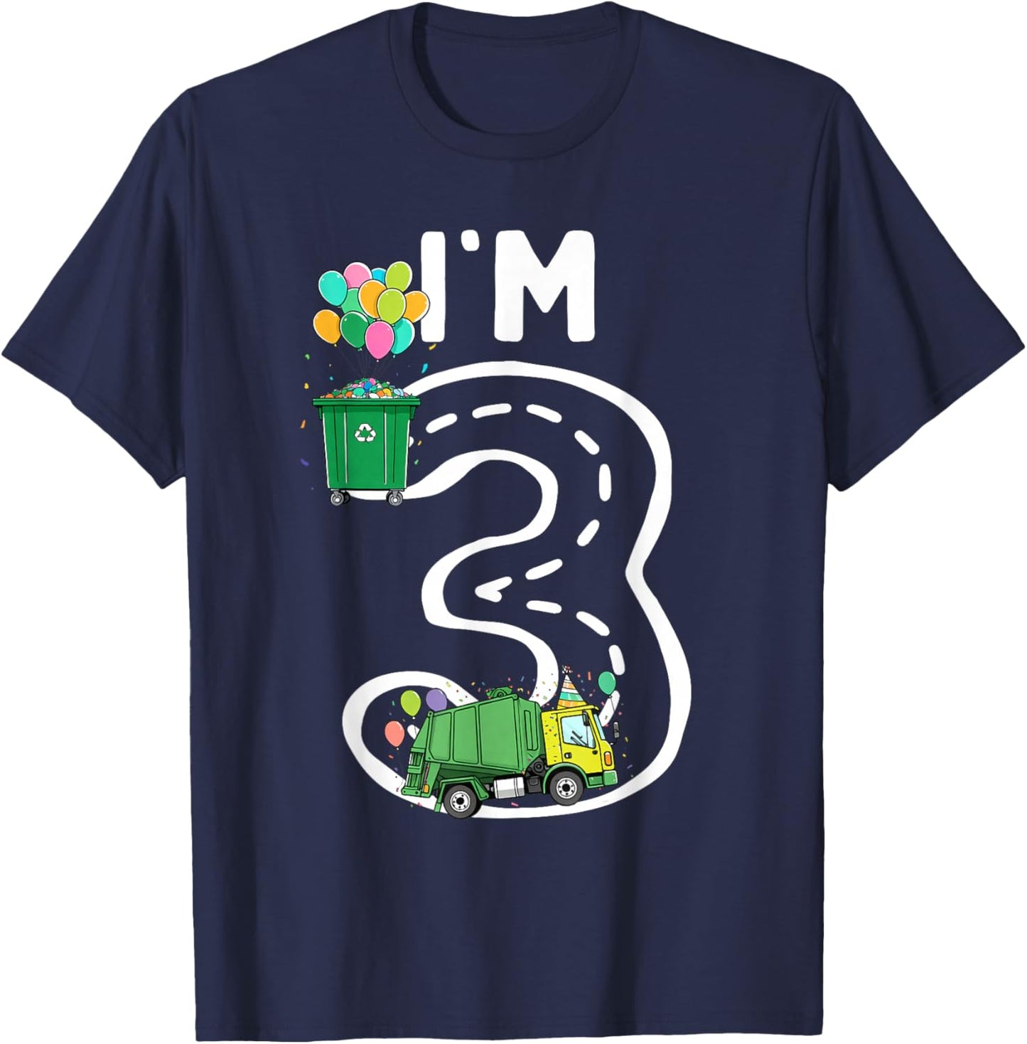I'm 3 Three Years Old Garbage Truck 3rd Birthday Boy Kids T-Shirt - T-Shirt | Navy