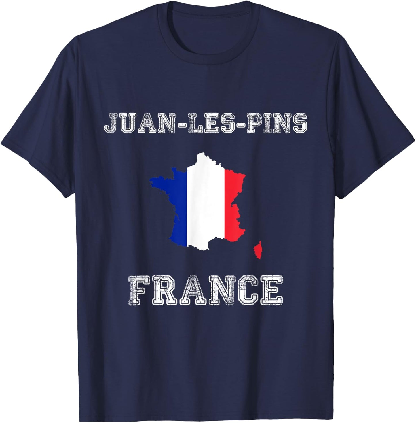 Retro Juan-les-Pins France Distressed France Flag T-Shirt - T-Shirt | Navy