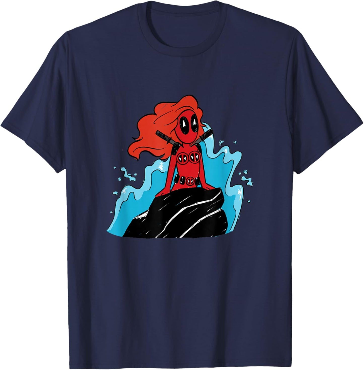 Marvel Deadpool & Wolverine Ariel The Little Mermaid Funny T-Shirt - T-Shirt | Navy
