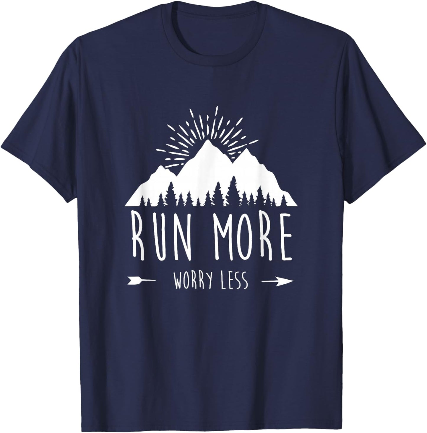 Run More Worry Less Vintage Nature Lovers Trail Running T-Shirt - T-Shirt | Navy